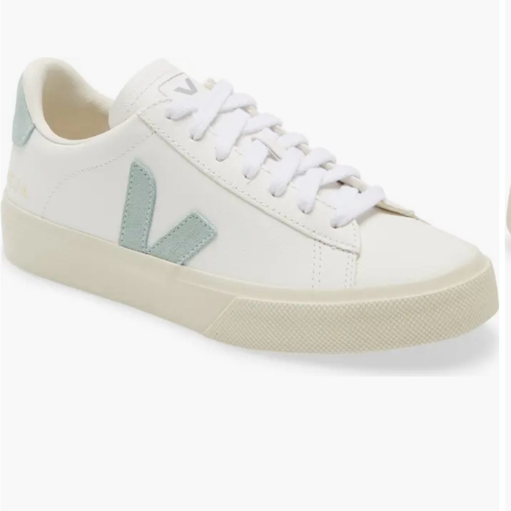 Veja Women’s White Leather Sneakers with Mint Green V